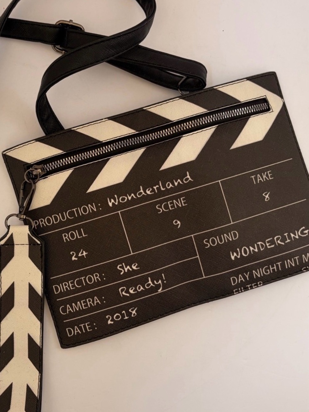 WONDERLAND Black & Cream Clapperboard Crossbody Bag